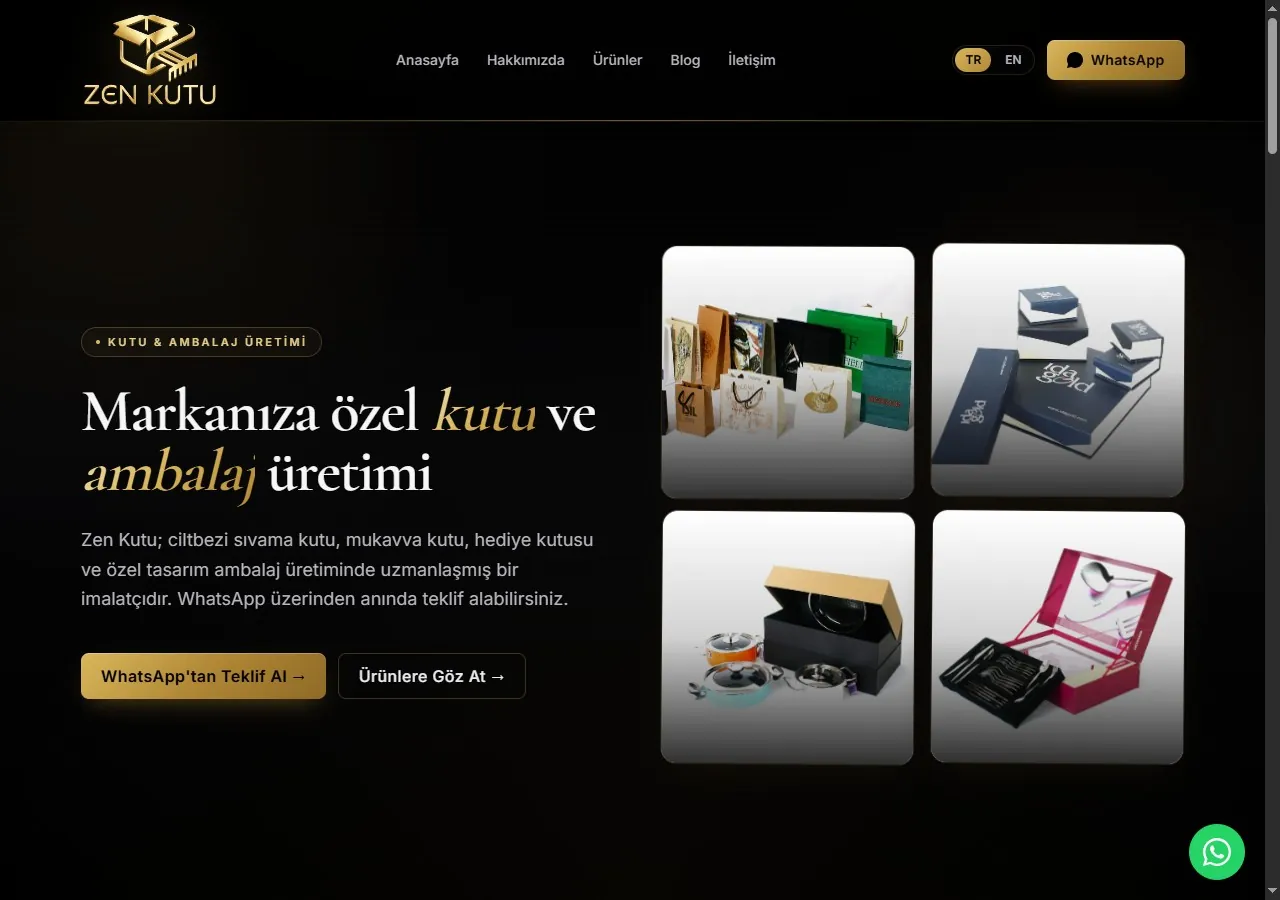 Zen Kutu kutu ve ambalaj üretimi web sitesi — ZEN AJANS referans projesi